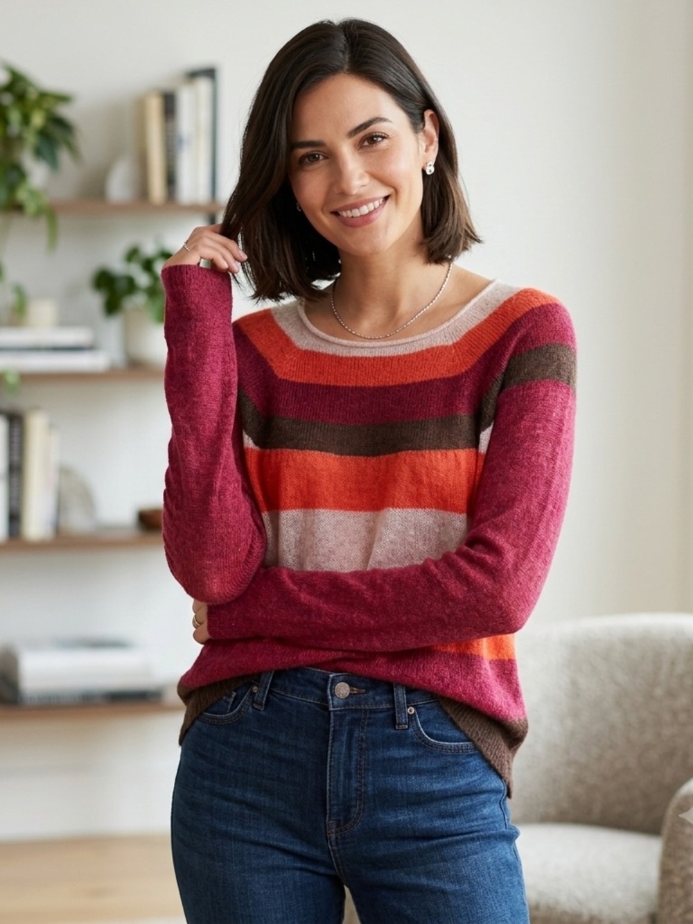 Free People Large Lightweight Striped Boho Sweater Multicolor